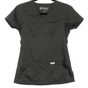 Grey's Anatomy 3-Pocket  Mock Wrap Black Scrub XXS